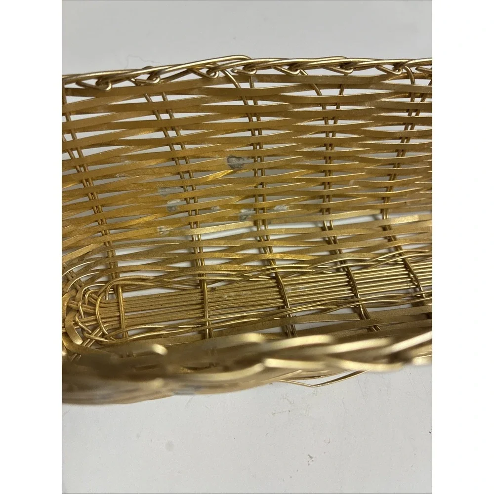 Metal Wire Basket Gold Woven Oblong Crackers Trinket Hand‎ Towel Small Vintage